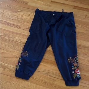 Johnny Was Navy Floral Embroidered Joggers